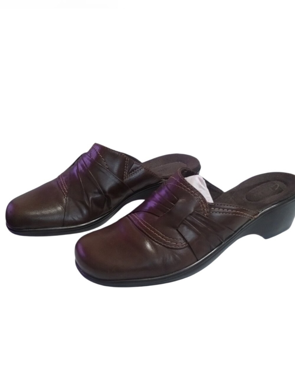 Clarks Bendables Women's 9 Dark Brown Leather Slip On Comfort Mule Clogs Boho